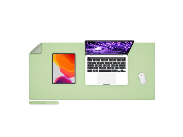 PU Leather Desk Pad,36x17 in Large Computer Desk Mat,Waterproof Non-Slip Desk Blotter Protector,Light Green Big Keyboard Mouse Pad