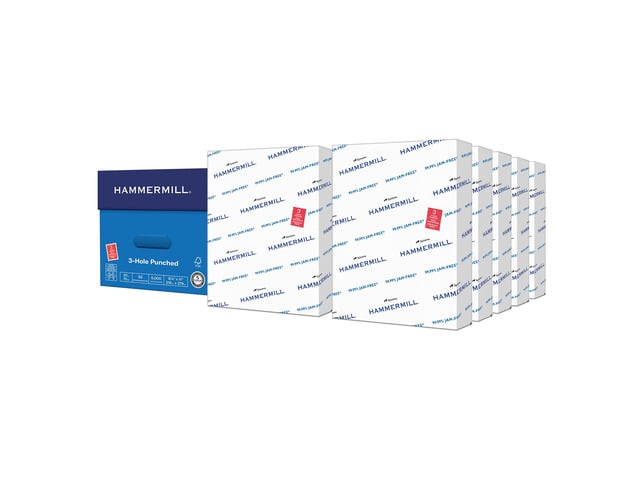 Printer Paper, 20 lb Copy Paper, 3 Hole - 10 Ream (5,000 Sheets) - 92 Bright, Made in the USA, 105031C