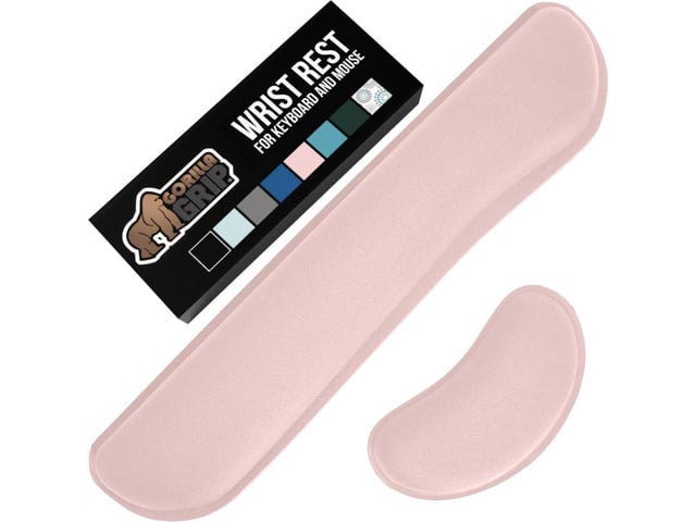Memory Foam Wrist Rest for Computer Keyboard, 2 Piece Pink Silky Mousepad Rest, Ergonomic Design for Typing Pain Relief, Mouse Pad Support for Hand...