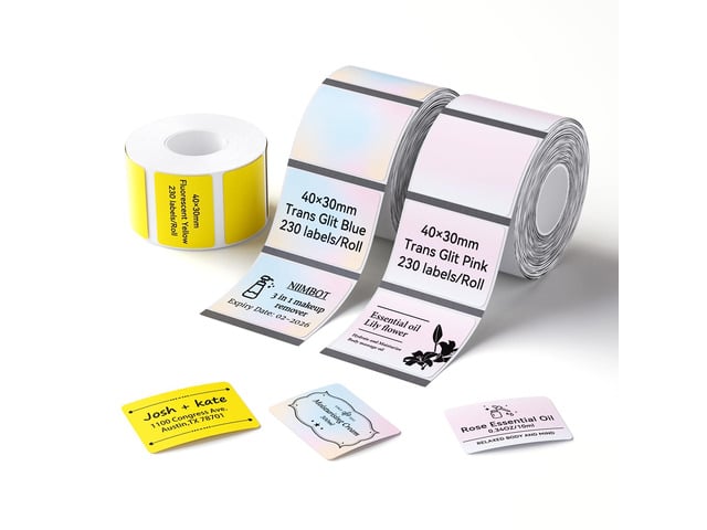 Thermal Label Kit with 3 Rolls, Include 40×30mm Pink/Yellow/Blue Compatible for B1 B2 B21 B31 K3 B4 Label Printer, Waterproof Labeling Tape...
