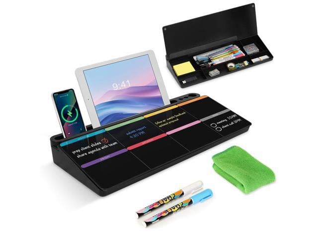 Desktop Glass Whiteboard with Storage, Weekly Calendar Desk White Board Computer Keyboard Stand, Office Desk Organizers and Accessories with...