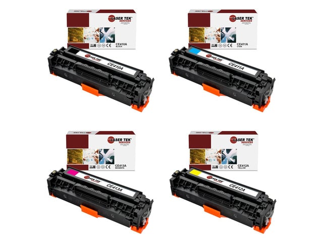 HP Laser Tek Services Toner Cartridges for HP CE410A, CE411A, CE412A, CE413A, 305A -1BK/1C/1M/1Y (4-Pack)