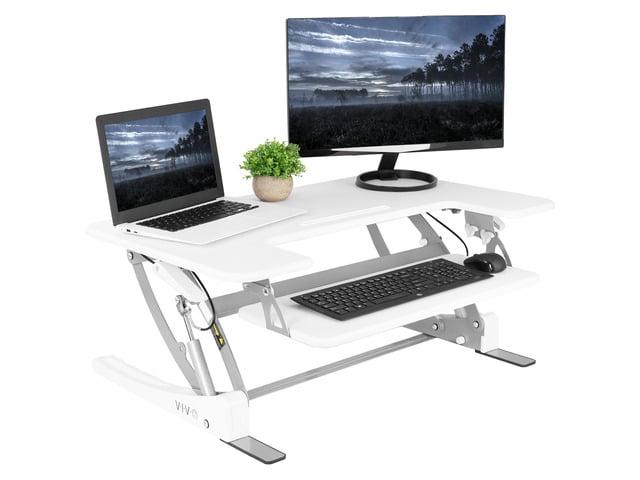 VIVO White Height Adjustable Standing Desk Monitor Riser Tabletop Sit to Stand