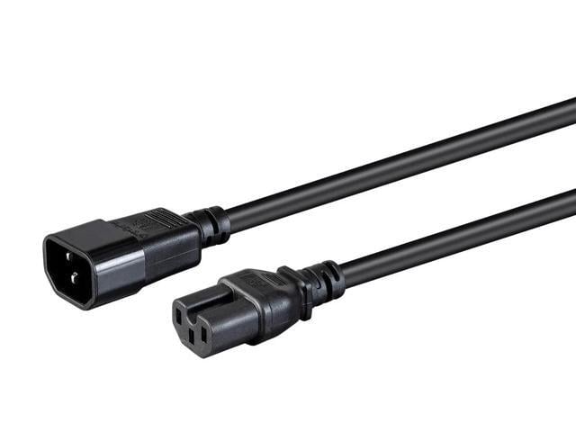 Monoprice Heavy Duty Power Cable - 1 Feet - Black, IEC 60320 C14 to IEC 60320 C15, 14AWG, 15A, SJT, 100-250V, For Powering Computers, Monitors
