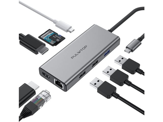 USB C Docking Station to Dual HDMI Adapter, 9 in 1 USB C Hub Dual HDMI Monitors USB C Adapter with Dual HDMI, 3 USB 3.0, Ethernet, PD Compatible...