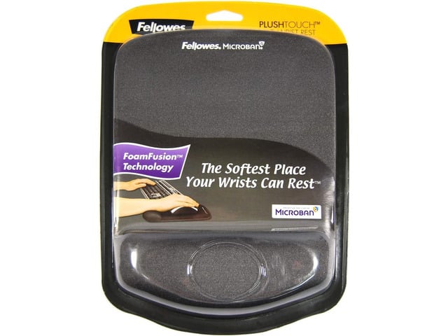 Fellowes PlushTouch Wrist Rest with Mouse Pad, FoamFusion Technology, Graphite (9252201)
