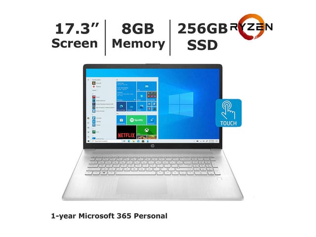 HP 17.3' Touch 17-cp0056nr AMD Ryzen 3 3250u, 8GB DDR4, 256GB SSD, AMD Radeon Graphics, Webcam, Bluetooth, Windows 10 Home, Silver