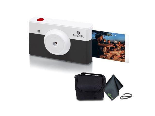 Minolta Instapix Print Camera with Printer (Charcoal), Camera Bag, Diginerds Microfiber Cleaning Cloth, Bundle