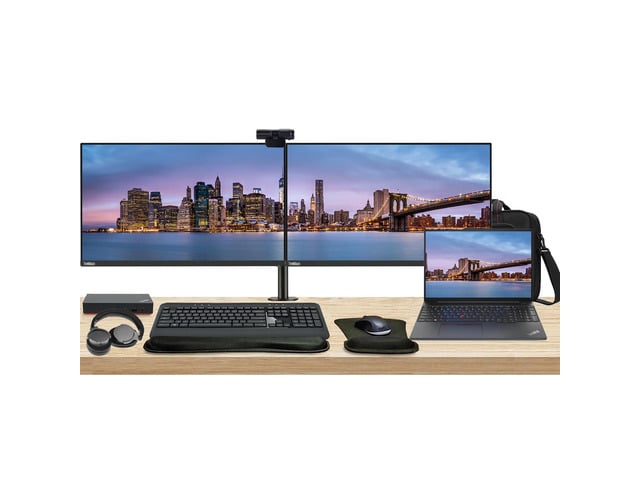 Lenovo E16 16' Ryzen 5, 8GB RAM, 256GB SSD, Notebook Bundle with 2 x ThinkVision T24i 24' Monitors, Dual Stand, USB-C Dock, MK540 Wireless Keyboard...