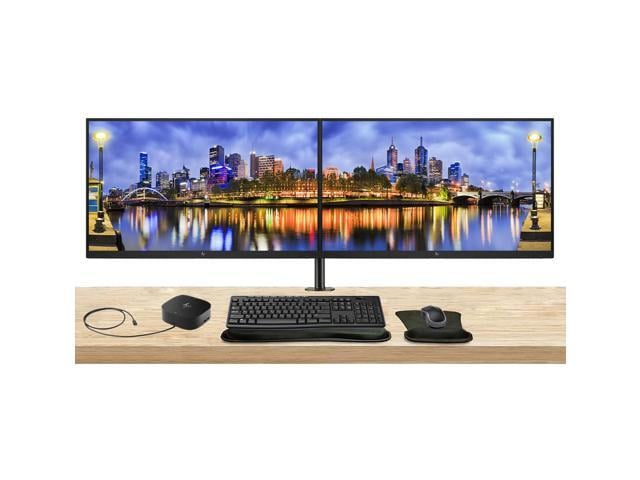 HP EliteDisplay E27k G5 27 inch 4K UHD IPS Monitor, 2-Pack Bundle with HDMI, USB-C, Ethernet, Display Port, Speakers, Stand, MK270 Wireless...