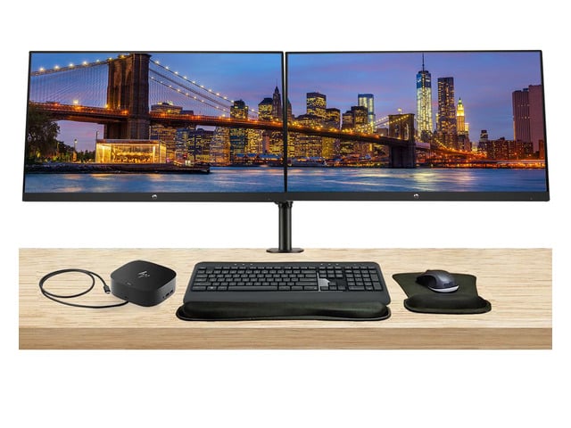 HP V27i G5 27 inch 1920 x 1080 FHD LCD Monitor, 2-Pack Bundle with HDMI, VGA, and Display Port, Stand, MK540 Wireless Keyboard and Mouse, Wrist...