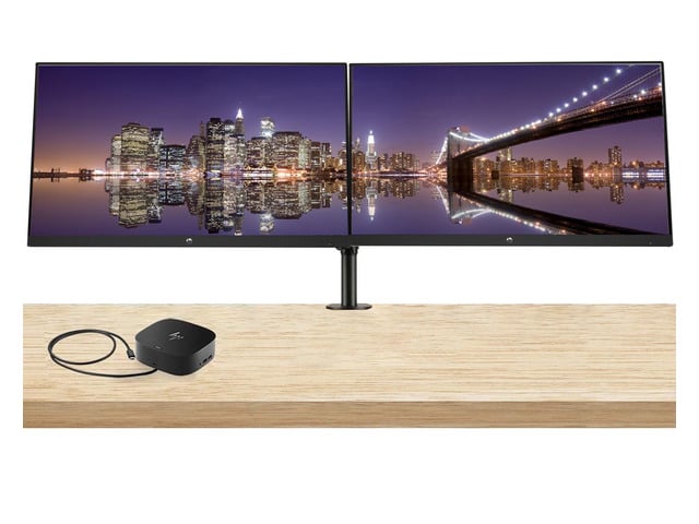 HP P22v G5 22 inch 1920 x 1080 Full HD Edge LED LCD Monitor, 2-Pack Bundle with HDMI, VGA, Desk Mount Monitor Stand and HP USB-C Multiport G5 Dock