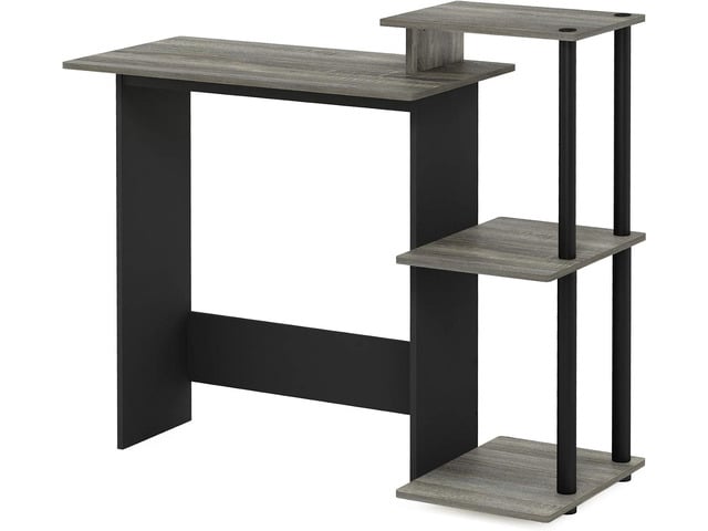 Furinno Efficient Home Laptop Notebook Computer Desk with Square Shelves, French Oak Grey/Black