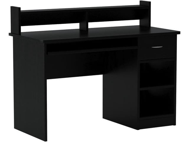 OneSpace Essential Computer Desk, Hutch with Pull-Out Keyboard, Black