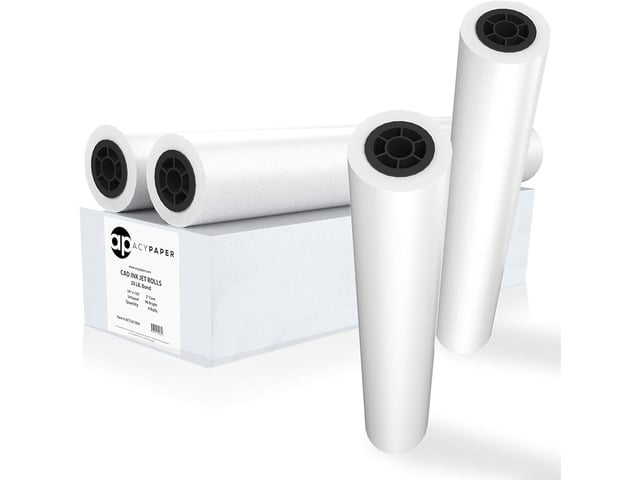 ACYPAPER Plotter Paper 24 x 150, CAD Paper Rolls, 20 lb. Bond Paper on 2' Core for CAD Printing on Wide Format Ink Jet Printers, 4 Rolls per Box....