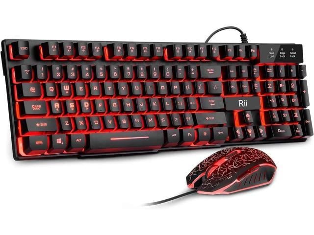 Rii Gaming Keyboard and Mouse Set, 3-LED Backlit Mechanical Feel Business Office Keyboard, Colorful Breathing Backlit Mouse for Working or Primer...