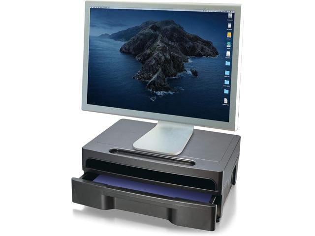Officemate 2200 Series Monitor Stand with Security Drawer - Executive Monitor Riser and Desk Organizer, 13-1/8' x 9-7/8' x 5', Black