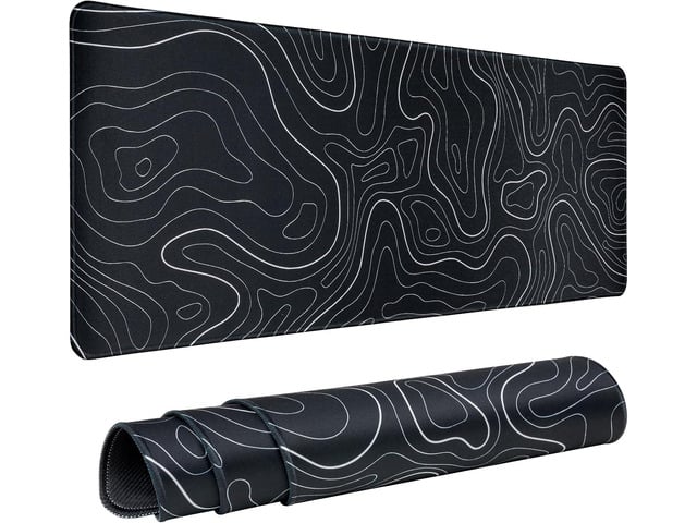 Gaming Mouse Pad Large 31.5 x 11.8in Topographic Keyboard Mousepad for Non-Slip Base and Stitched Edge, Extended Desk Pad XL Desk Mat (Black)