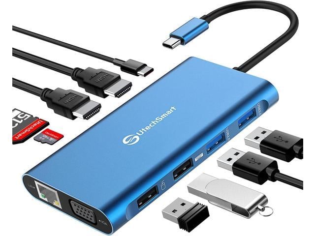 UtechSmart 11 in 1 Docking Station, Triple Monitors USBC Laptop Docking Station with 2 HDMI, VGA, PD3.0, SD TF Card Slot, 4 USB Ports USB-C Adapter...