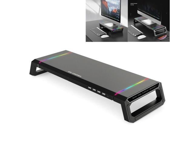 Adjustable Desktop Computer Monitor Riser RGB Monitor Stand Riser Holder 4 USB3.0 Desk Laptop Bracket for Home Office