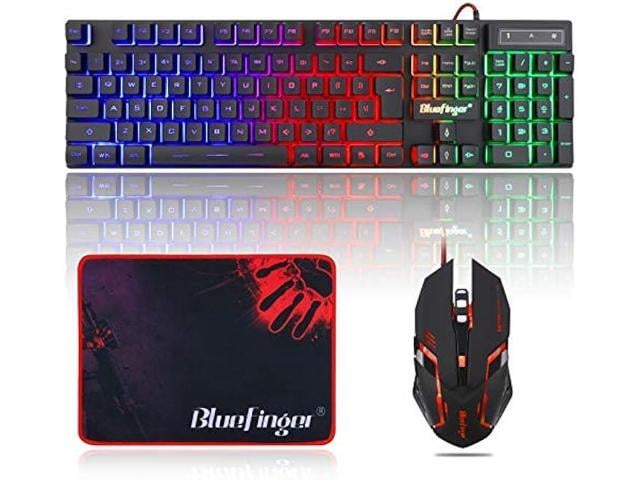 BlueFinger RGB Gaming Keyboard and Backlit Mouse Combo, USB Wired, LED Gaming set for Laptop PC Computer Game and Work