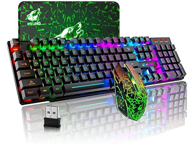Wireless Gaming Keyboard and Mouse Combo Rainbow Backlight Quiet Ergonomic Mechanical Feeling Anti-ghosting Keyboard Mouse with Rechargeable...