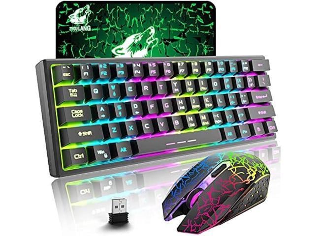 ZIYOU LANG T61 Wireless Gaming Keyboard and Mouse Combo with Ergonomic 61 Key Rainbow LED Backlight Anti-ghosting Mechanical Feel Rechargeable...