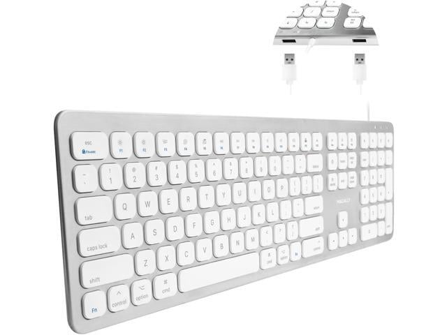 Apple Macally Wired Keyboard for Mac with USB Ports for Mouse - Compatible Apple Keyboard for MacBook Pro/Air, iMac - Aluminum Frame