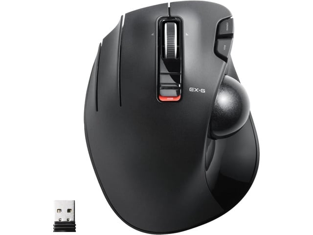ELECOM EX-G Left Handed Trackball Mouse, 2.4 GHz USB Wireless, Ergonomic, Thumb Control, Tracking Roller Ball, 6 Programmable Buttons, Tilt Scroll