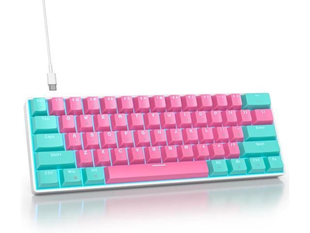 surmen 60% Percent Gaming Keyboard Mechanical with Linear Red Switch, 61-Keys Pink Mini Gaming Keyboard LED Light Backlit PBT Keycaps for Laptop,...