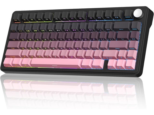 CC MALL M75 Mechanical Keyboard,75% Gasket Hot Swappable,RGB Backlit,Side Printed PBT Keycaps,2.4Ghz/Bluetooth/USB-C Gaming Keyboards (Black and Pink)
