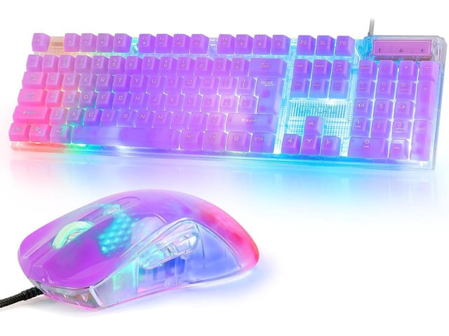 CHONCHOW RGB Gaming Keyboard and Mouse Combo,USB Wired Custom Clear Keyboards, Rainbow LED Backlight Transparent Keyboard Mouse Set for Computer...
