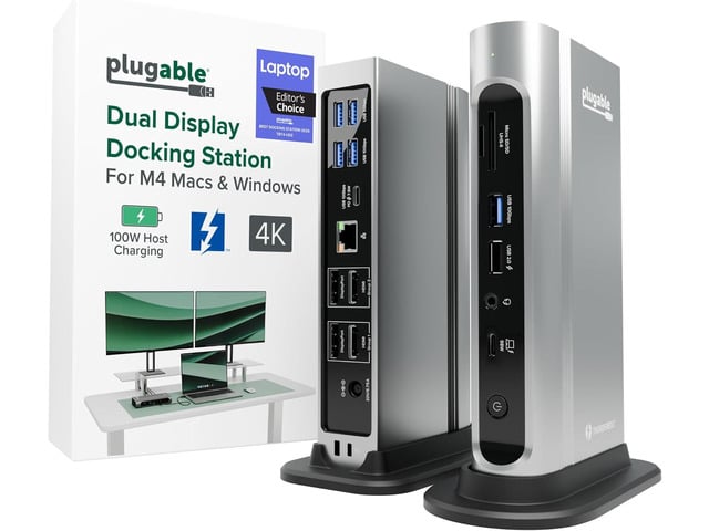 Apple Plugable 16-in-1 Thunderbolt 4 Dock Dual 4K Monitors for M4/M5 MacBook Air/Pro, 100W Charging, 2X HDMI, 2X DisplayPort, 2.5G Ethernet, 7X USB,...