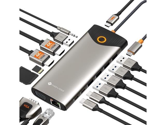 NOVOO USB C Docking Station Dual Monitor, 15 in 1 Laptop Docking Station 3 Monitors with 2 HDMI,VGA,USB C/A Ports, 100W PD, RJ45, SD/TF and Audio,...