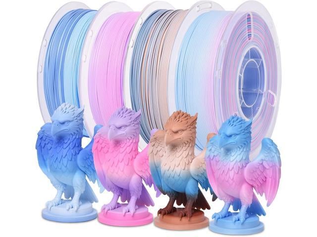 RAMBERY 4KG Matte Rainbow PLA 3D Printer Filament 4 Colors PLA Filament Bundle, 1.75mm 1kg(2.2lb) X 4 Pack, Blue-White/Red/Brown/Red-Purple