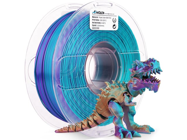 AMOLEN Silk PLA 3D Printer Filament, Tri Color Purple/Blue Green/Burnt Orange PLA 1.75mm, Shiny Multi Color Change Filament 3D Printing PLA...