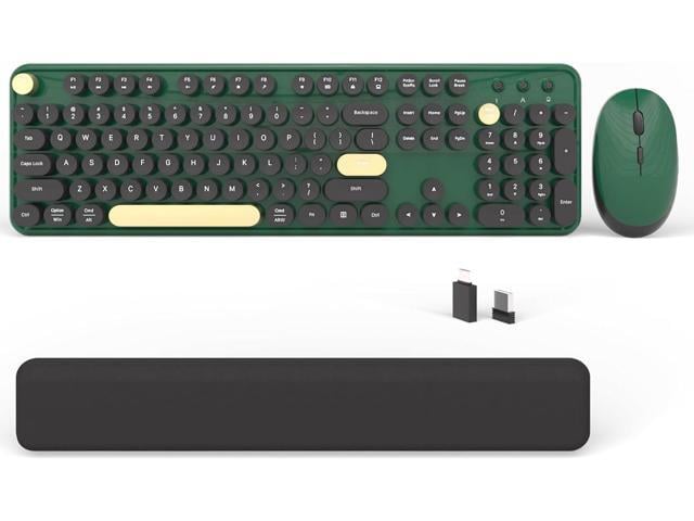 Colorful Wireless Computer Keyboards Mouse Combos, Cute Retro Typewriter Keyboard with Round Keycaps, 2.4 GHz 104 Keys Full-Sized USB/Type C...