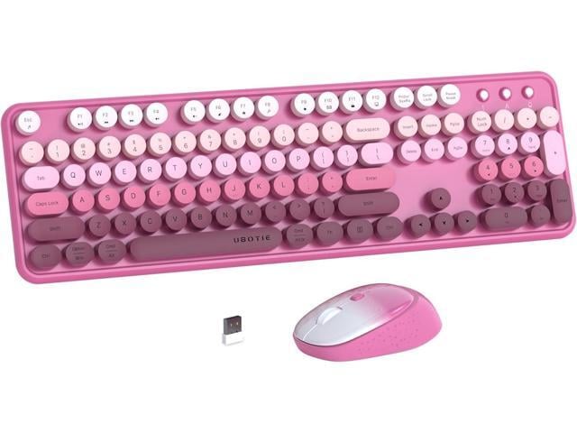 UBOTIE Colorful Computer Wireless Keyboards Mouse Combos, Typewriter Flexible Keys Office Full-Sized Keyboard, 2.4GHz Dropout-Free Connection and...