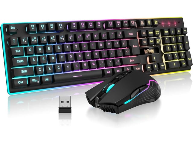 RedThunder K10 Wireless Gaming Keyboard and Mouse Combo, LED Backlit Rechargeable 3800mAh Battery, Mechanical Feel Anti-ghosting Keyboard + 7D...