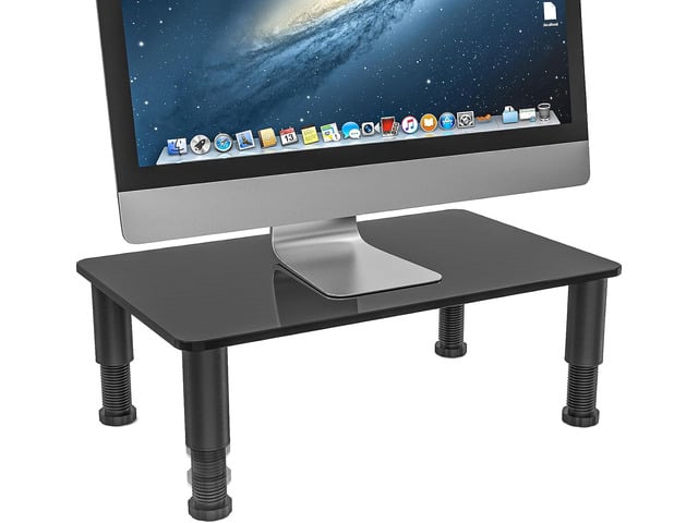 Glass Computer Monitor Stand Riser with Height Adjustable Multi Media Desktop Stand for Flat Screen LCD LED TV, Laptop/Notebook/Xbox One, Black...