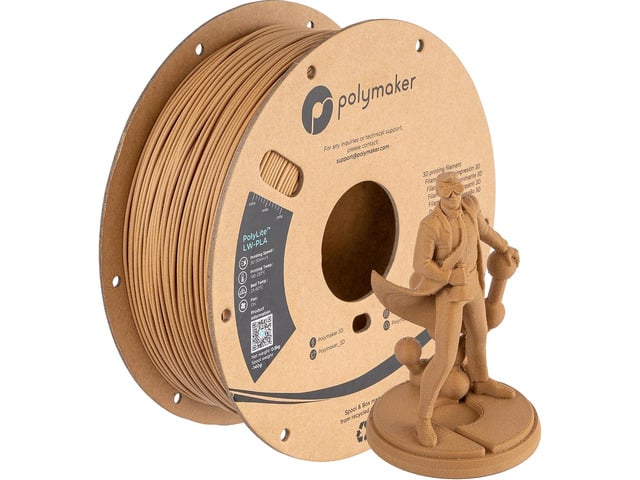 Polymaker Light Weight PLA Filament 1.75mm Wood 0.8kg, PolyLite 3D Printer PLA Filament Wood Low Density, Print with Most 3D Printers