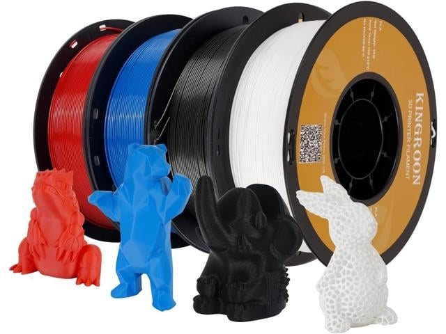 Kingroon PLA 3D Printer Filament, Dimensional Accuracy +/- 0.02 mm, 1 kg Spool(2.2lbs), 1.75 mm4kG Black+White+Red+Blue