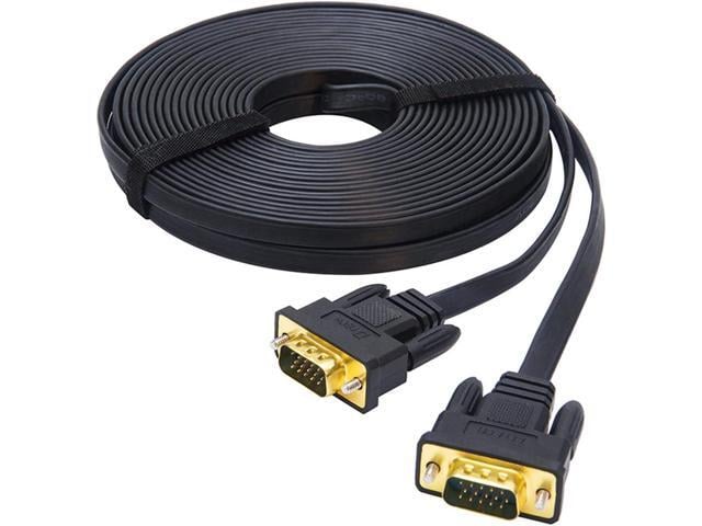 DTech VGA to VGA Cable 50ft Long Thin Flat 15 Pin Computer Monitor Cord Male to Male SVGA Wire (50 Feet, Black)