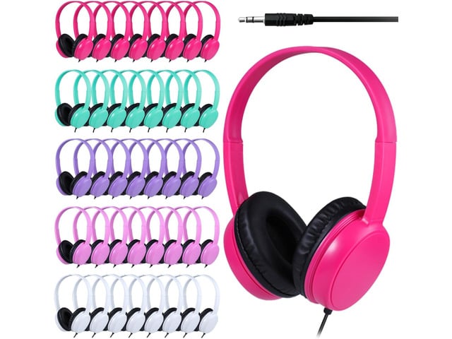 40 Pack Bulk Headphones for Classroom, Adjustable Wired Headset for Student School K-12 Class & Teachers, HQ Stereo Sound 3.5mm Jack for Laptop...