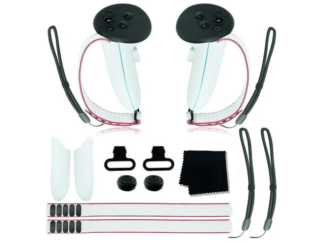 For Quest 3 VR Headset Accessories Set Cover Adjustable Wrist Strap Silicone Active Straps Lens Cloth Joystick Caps