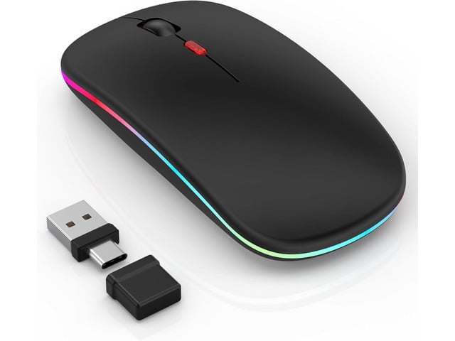 Apple LED Wireless Mouse for Laptop/MacBook/iPad - Built-in Mouse Jiggler & 4-Mode (Bluetooth 5.2/3.0 & 2.4GHz USB-A/C) Rechargeable Silent Mouse...
