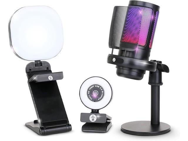 Webcam Streaming Kit with USB RGB Microphone & LED Light 1080P 30FPS Streaming Camera Bundle for Twitch, YouTube, Podcasting, WFH PC & Mac...
