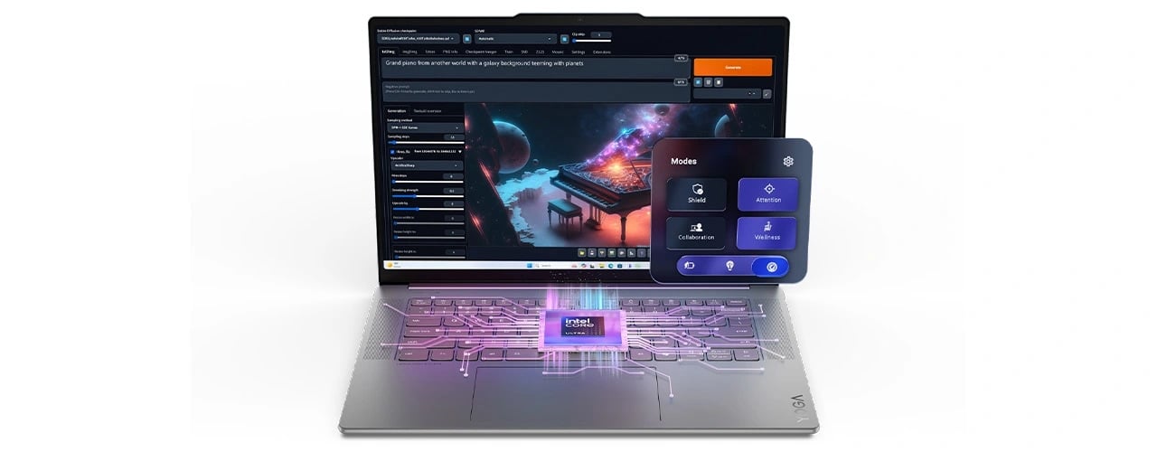 Lenovo Yoga Slim 7i Gen 9 Aura Edition (15" Intel) Procesador Intel® Core™ Ultra 7 258V (núcleos LPE de hasta 3,70 GHz núcleos P de hasta 4,80 GHz / 3