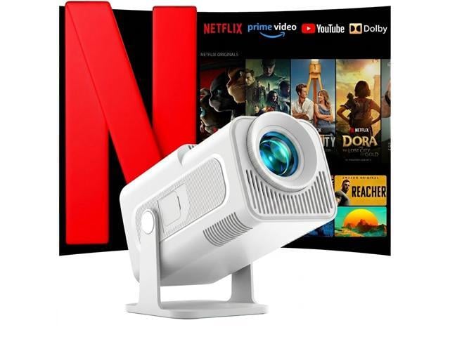 WOLFANG 4K Support Mini Projector, Built-in Apps/Official Netflix, 26000 Lumen WiFi 6 Portable Projector, 180 Rotatable Smart Home Projector...