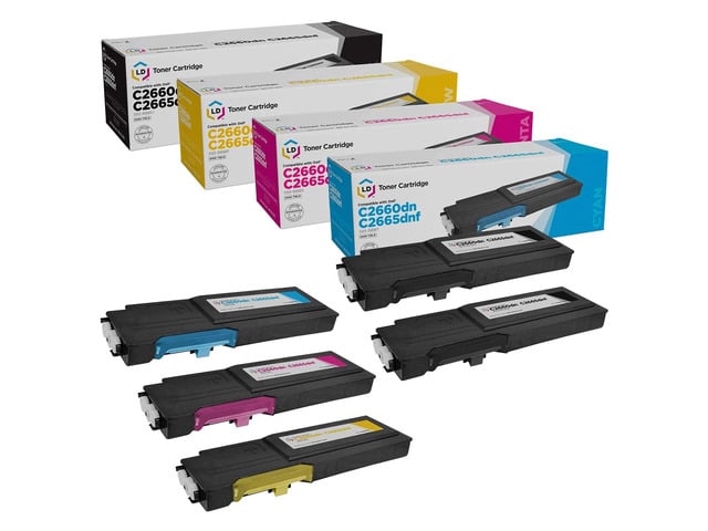 Dell LD Products Compatible Replacement for Dell C2660dn & C2665dnf High Yield Printer Toner Cartridges (2 Black 593-BBBU, 1 Cyan 593-BBBT, 1 Magenta...